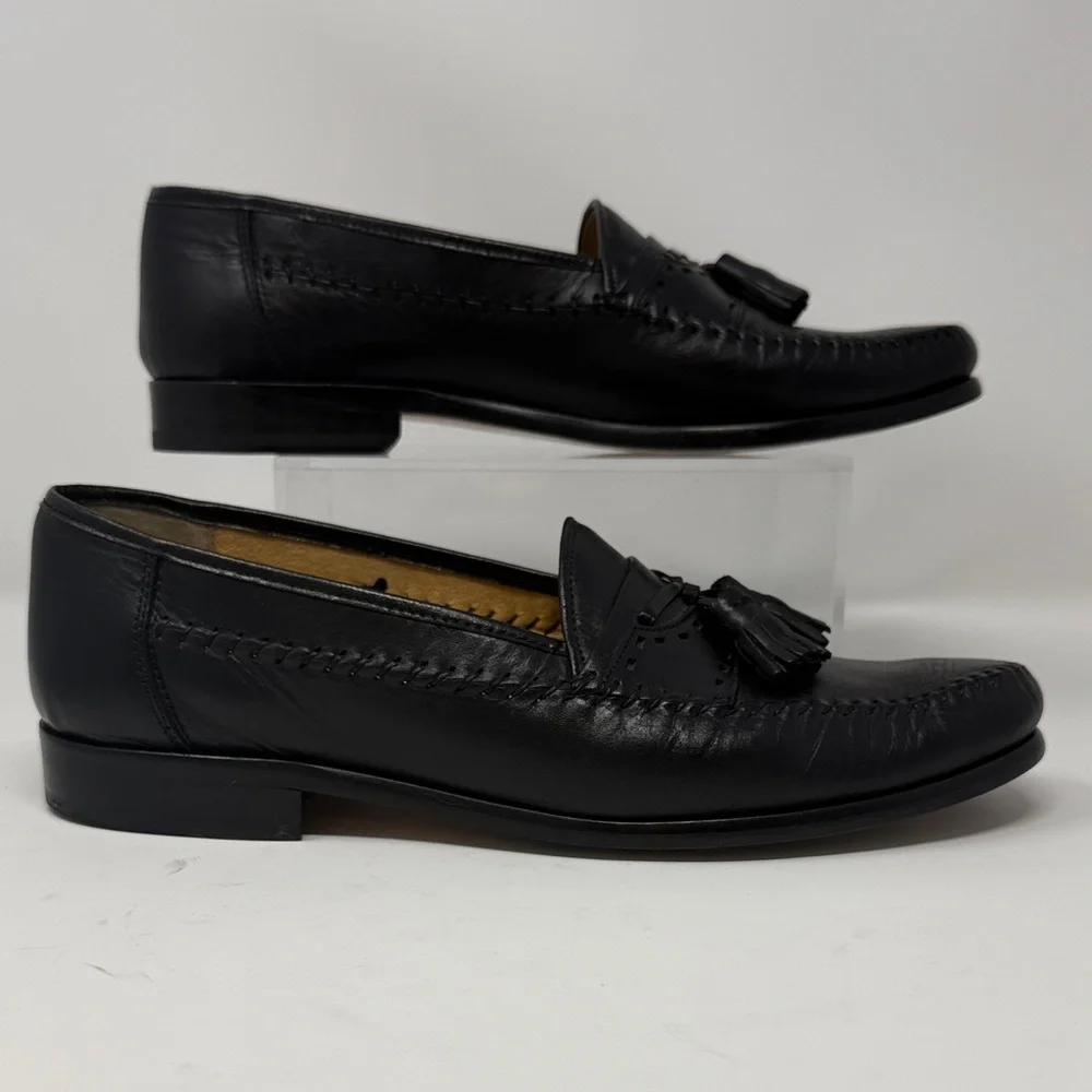 Sandro Moscolini Black Leather Quiet Luxury Handcrafted Tassel Loafers Sz 9